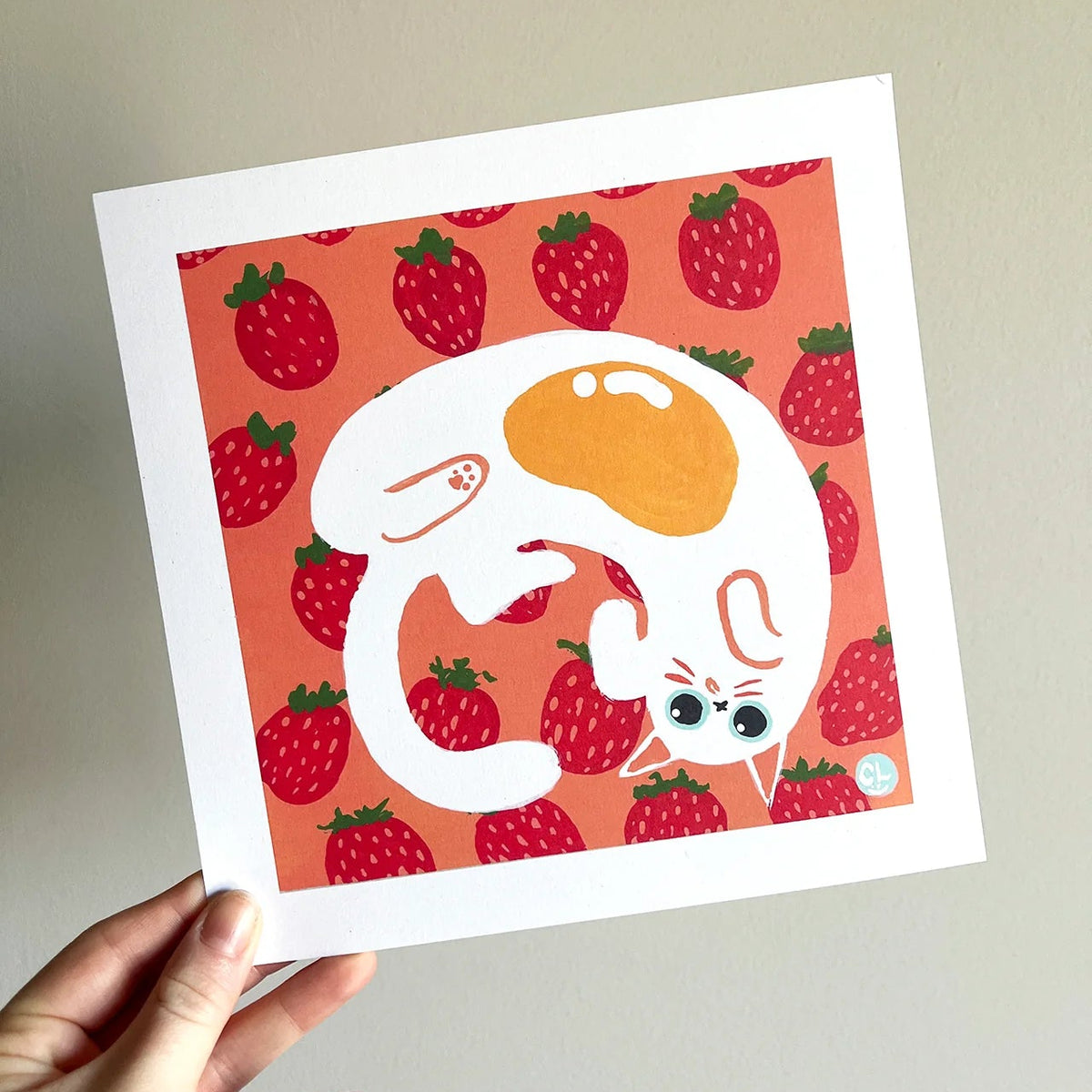 Sunny-Side Up Cat: Strawberry Print