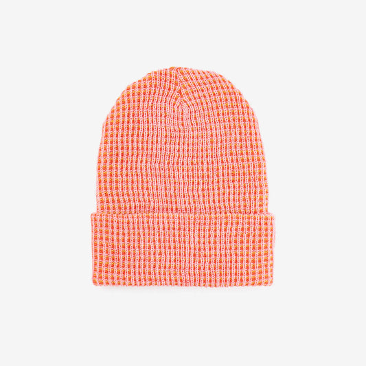 Pink Simple Grid Knit Beanie