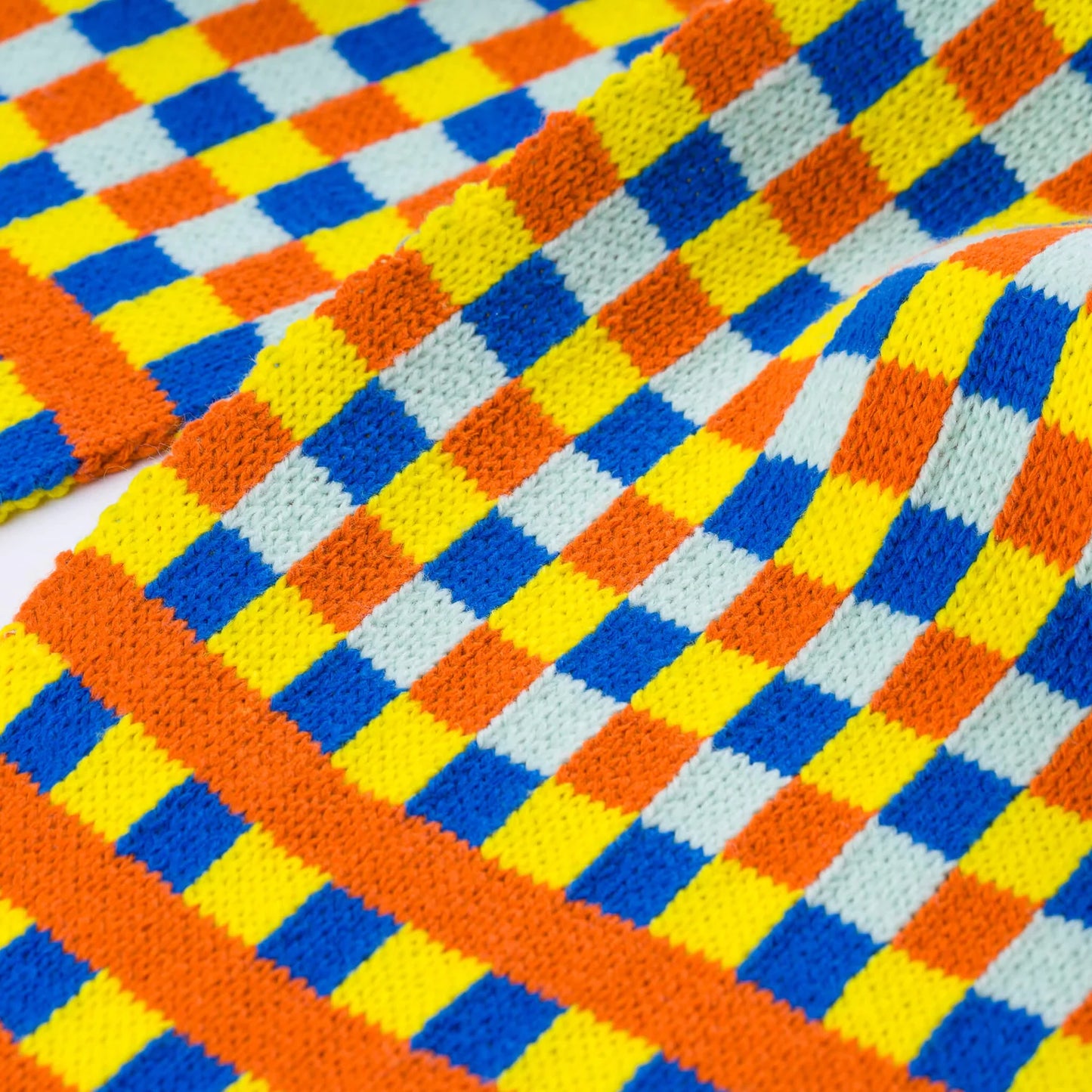 Cobalt and Yellow Square Mini Knit Scarf