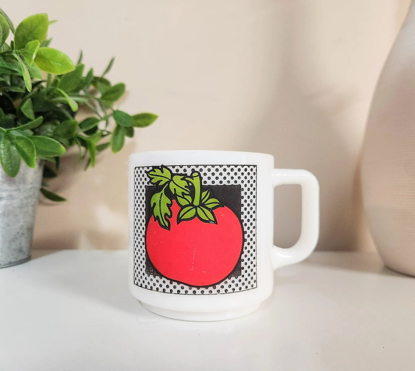 Vintage Tomato Milk Glass Mug