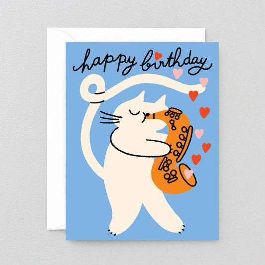 Birthday Cat & Saxophone Card