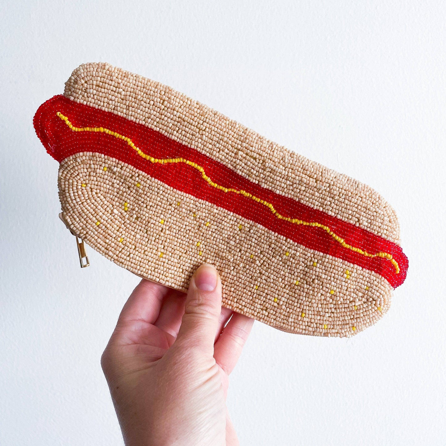 Hot Dog Beaded Pouch