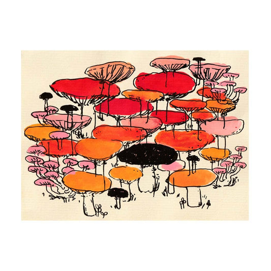 Mushrooms in Red, Orange and Pink print