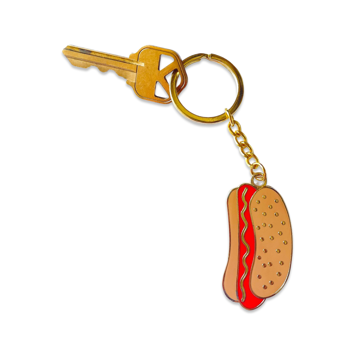 Hot Dog Enamel Keychain