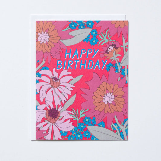 Neon Birthday Flowers card