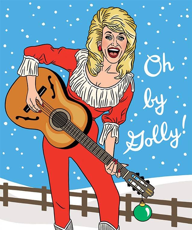 Holly Dolly Guitar Christmas card