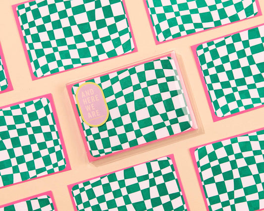 Green Wavy Check Notecard Set