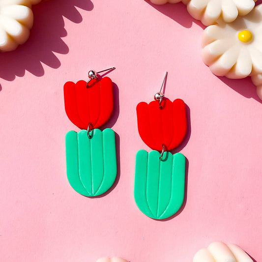 Red Tulip Clay Dangle Earrings