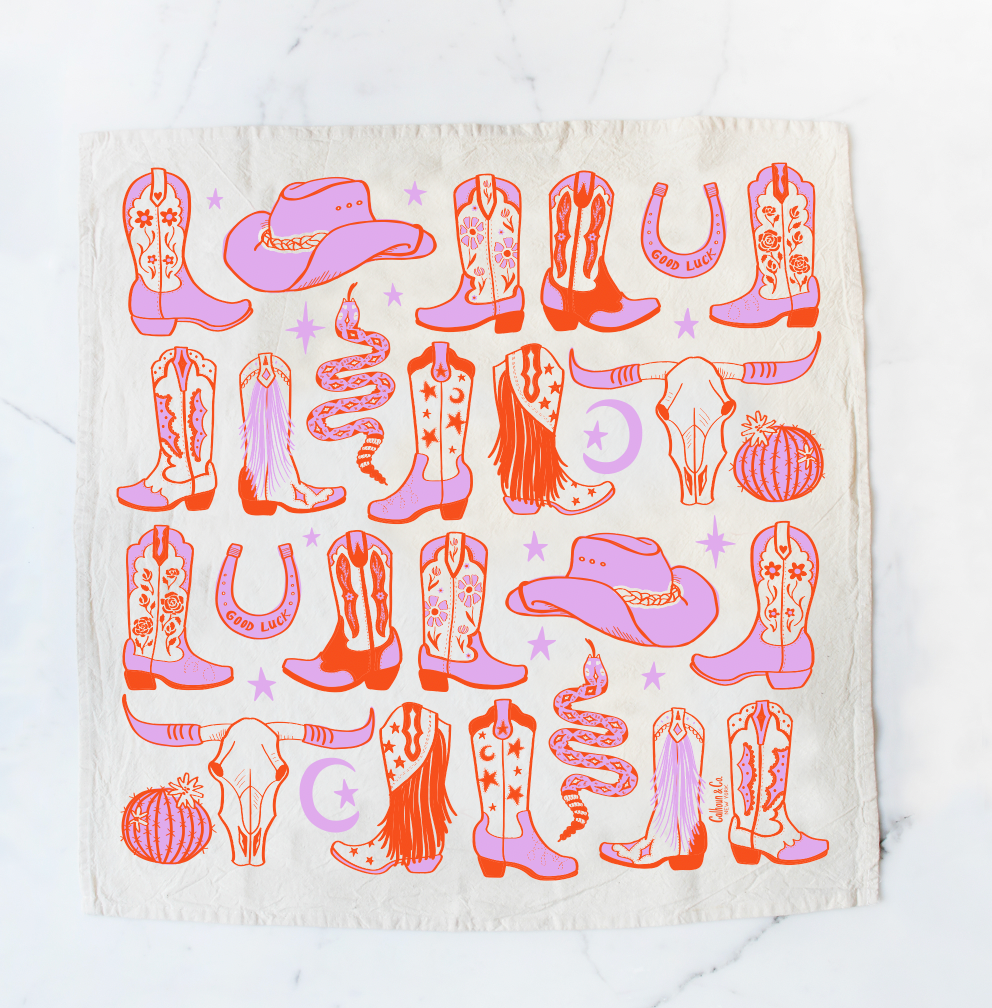 Howdy Cowgirl Boots Tea Towel