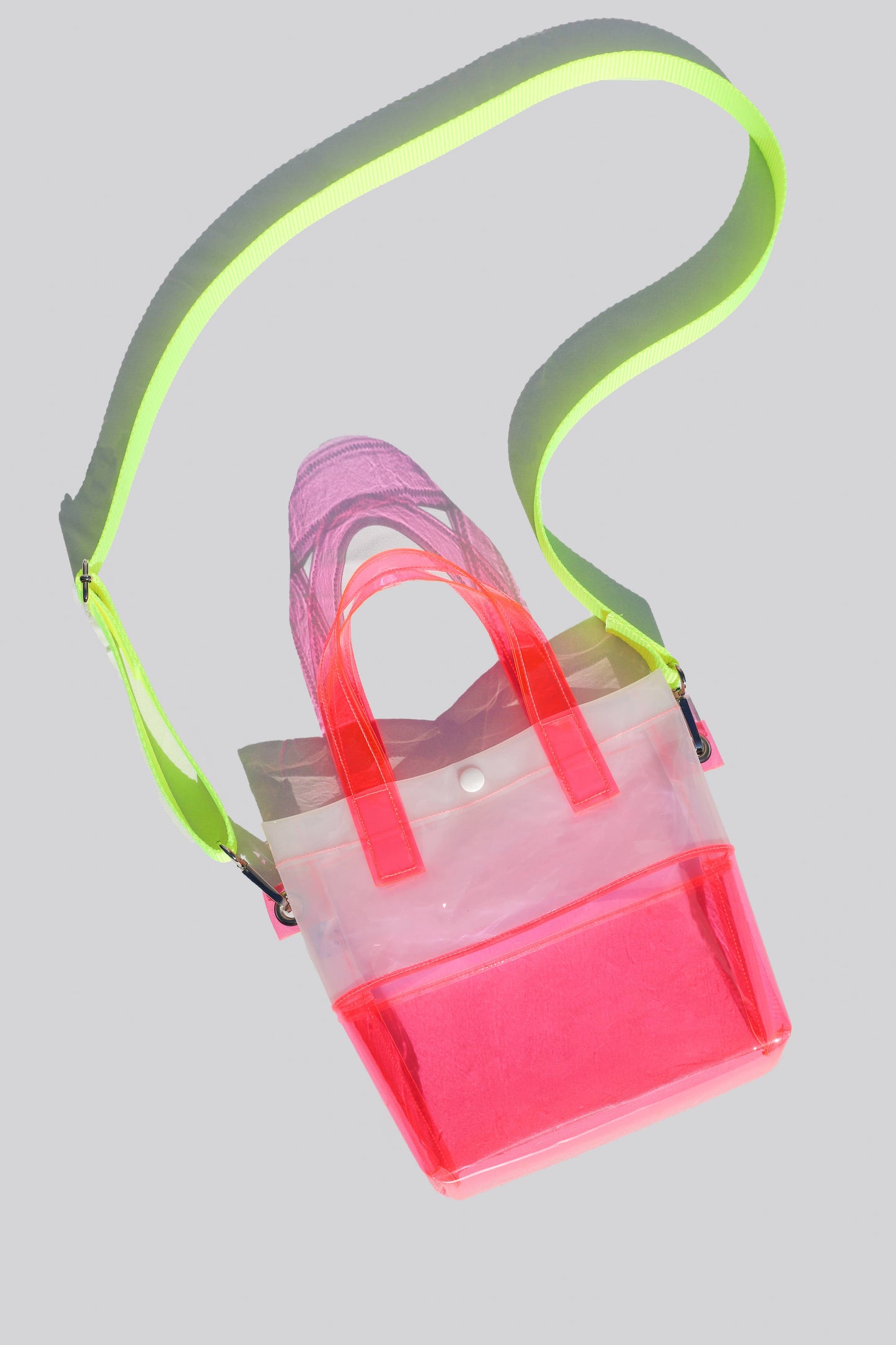 Pink & White Vinyl Handle Bag With Crossbody Strap