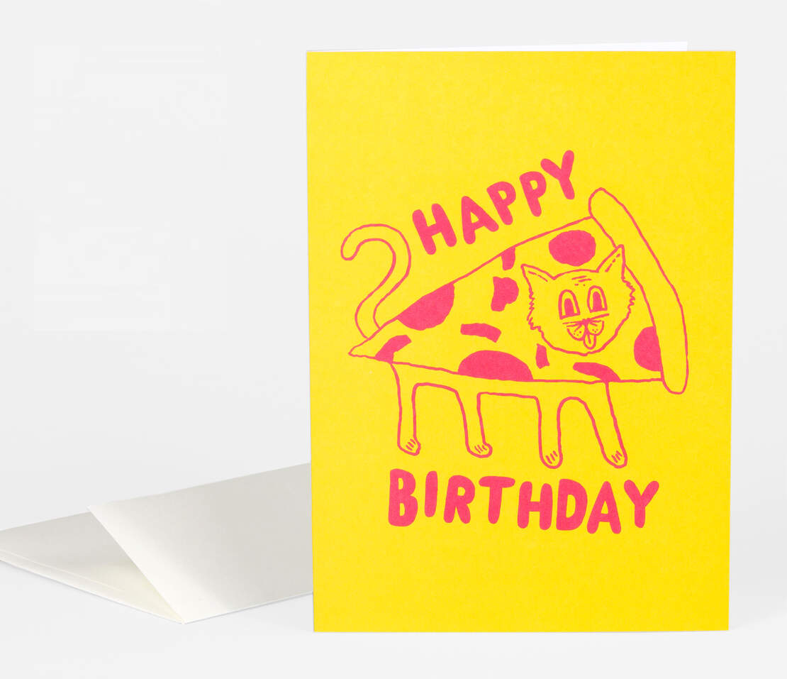 Pizza Cat Birthday Card